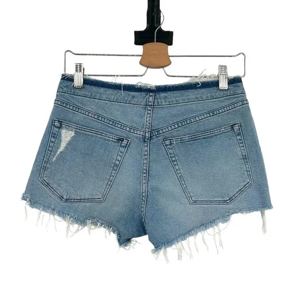 3x1 Stripped Shelter Shorts Medium Wash Distressed Cotton Denim Blue Size 25